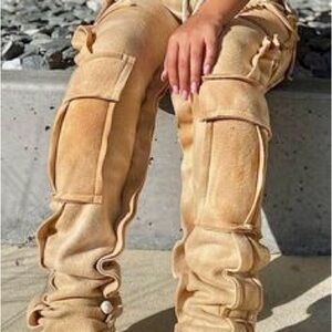 Stylish Tan Cargo Pants for Women STACKED